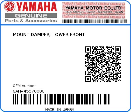 Product image: Yamaha - 6AH445570000 - MOUNT DAMPER, LOWER FRONT  0