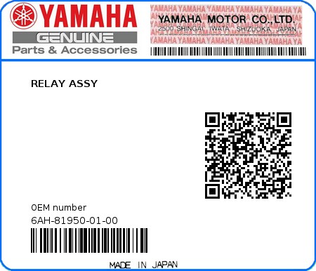 Product image: Yamaha - 6AH-81950-01-00 - RELAY ASSY  0