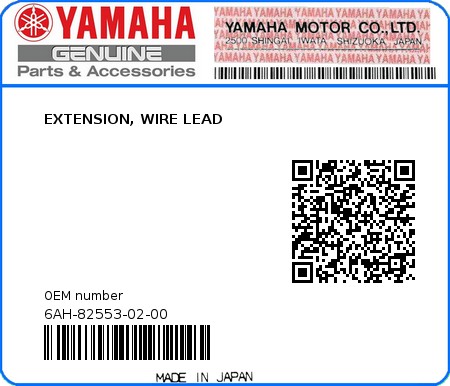 Product image: Yamaha - 6AH-82553-02-00 - EXTENSION, WIRE LEAD 