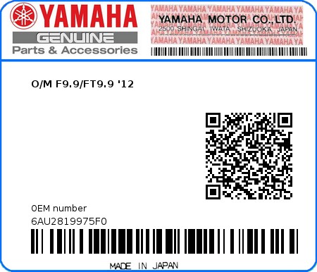 Product image: Yamaha - 6AU2819975F0 - O/M F9.9/FT9.9 '12 