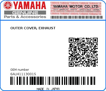 Product image: Yamaha - 6AU41113001S - OUTER COVER, EXHAUST 