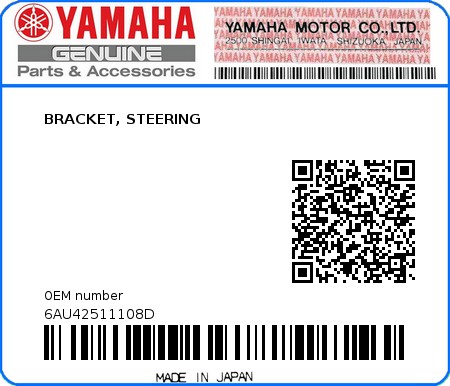 Product image: Yamaha - 6AU42511108D - BRACKET, STEERING 