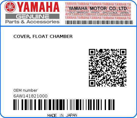 Product image: Yamaha - 6AW141821000 - COVER, FLOAT CHAMBER 