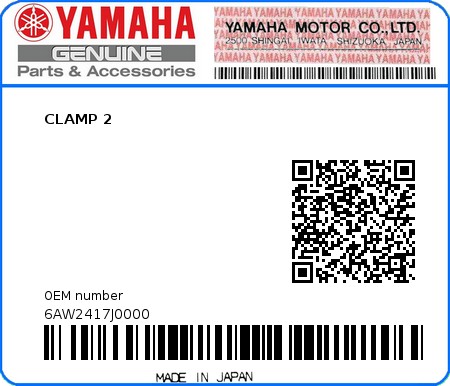 Product image: Yamaha - 6AW2417J0000 - CLAMP 2 