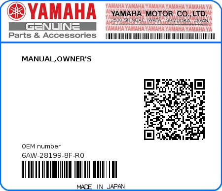 Product image: Yamaha - 6AW-28199-8F-R0 - MANUAL,OWNER'S 