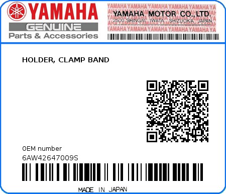 Product image: Yamaha - 6AW42647009S - HOLDER, CLAMP BAND  0