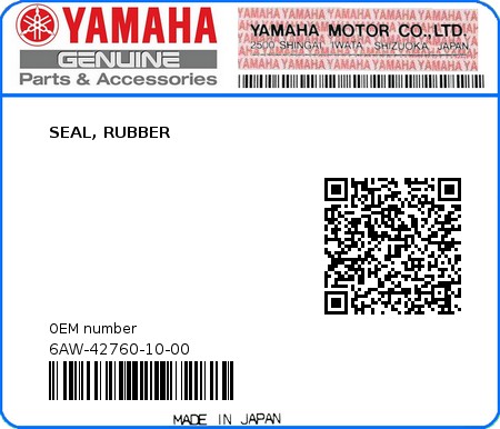 Product image: Yamaha - 6AW-42760-10-00 - SEAL, RUBBER 