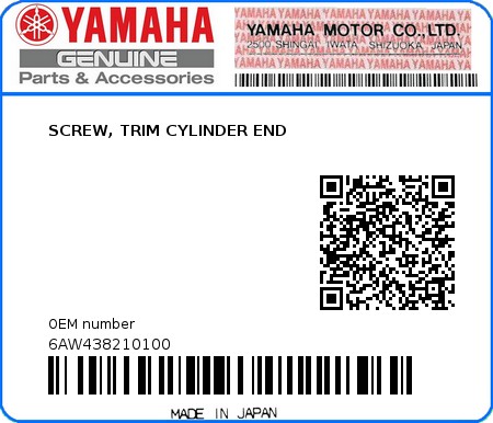 Product image: Yamaha - 6AW438210100 - SCREW, TRIM CYLINDER END 