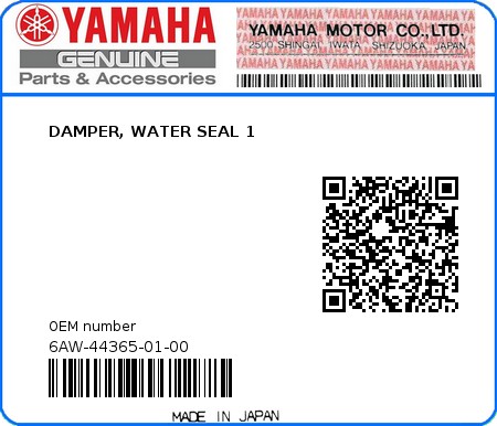 Product image: Yamaha - 6AW-44365-01-00 - DAMPER, WATER SEAL 1 