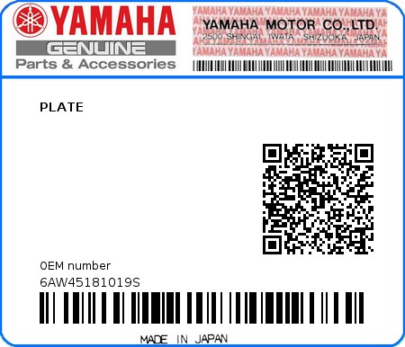 Product image: Yamaha - 6AW45181019S - PLATE 