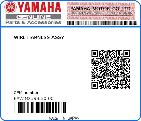 Product image: Yamaha - 6AW-82593-30-00 - WIRE HARNESS ASSY 