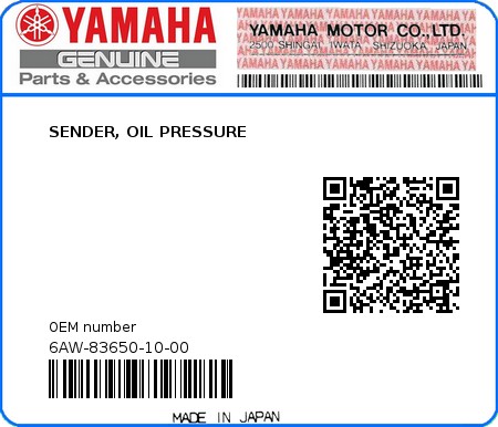 Product image: Yamaha - 6AW-83650-10-00 - SENDER, OIL PRESSURE 