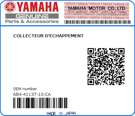 Product image: Yamaha - 6B4-41137-10-CA - COLLECTEUR D'ECHAPPEMENT  0