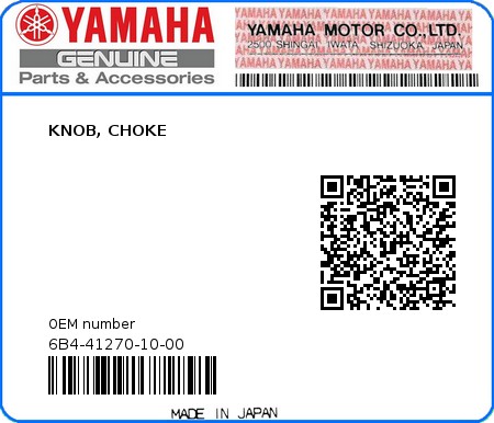 Product image: Yamaha - 6B4-41270-10-00 - KNOB, CHOKE 