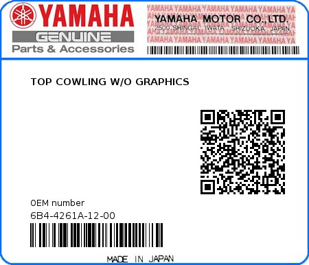 Product image: Yamaha - 6B4-4261A-12-00 - TOP COWLING W/O GRAPHICS 