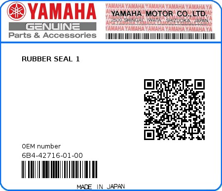 Product image: Yamaha - 6B4-42716-01-00 - RUBBER SEAL 1 