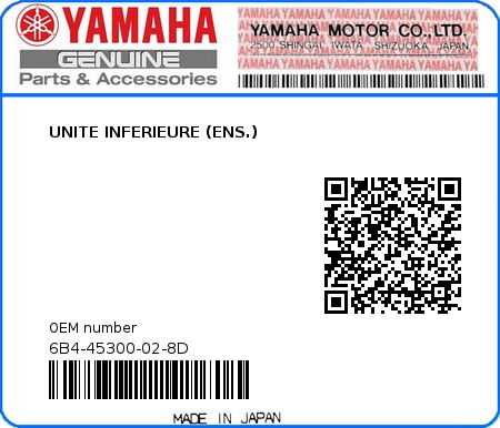 Product image: Yamaha - 6B4-45300-02-8D - UNITE INFERIEURE (ENS.) 