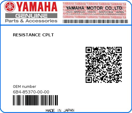 Product image: Yamaha - 6B4-85370-00-00 - RESISTANCE CPLT  0