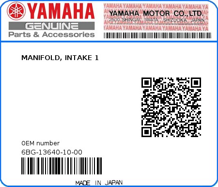 Product image: Yamaha - 6BG-13640-10-00 - MANIFOLD, INTAKE 1  0