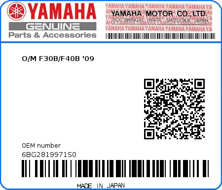 Product image: Yamaha - 6BG2819971S0 - O/M F30B/F40B '09 