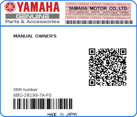 Product image: Yamaha - 6BG-28199-7A-F0 - MANUAL OWNER'S 