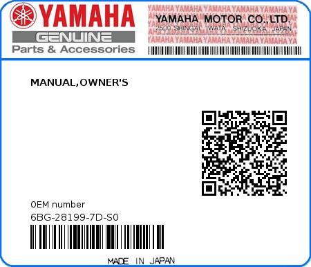 Product image: Yamaha - 6BG-28199-7D-S0 - MANUAL,OWNER'S  0