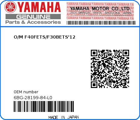 Product image: Yamaha - 6BG-28199-84-L0 - O/M F40FETS/F30BETS'12 