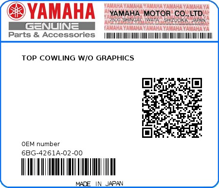 Product image: Yamaha - 6BG-4261A-02-00 - TOP COWLING W/O GRAPHICS  0