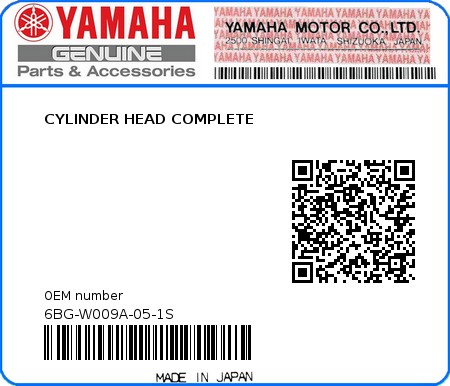 Product image: Yamaha - 6BG-W009A-05-1S - CYLINDER HEAD COMPLETE 