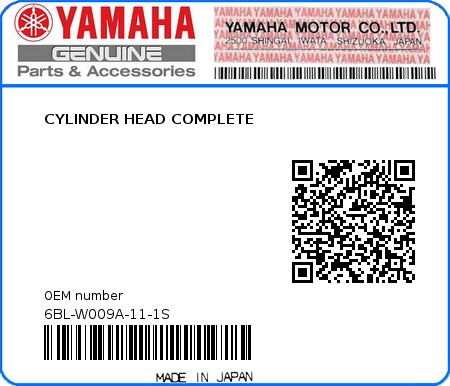 Product image: Yamaha - 6BL-W009A-11-1S - CYLINDER HEAD COMPLETE  0