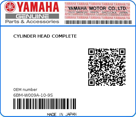 Product image: Yamaha - 6BM-W009A-10-9S - CYLINDER HEAD COMPLETE 