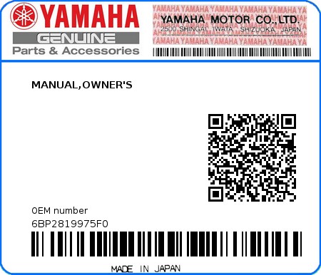 Product image: Yamaha - 6BP2819975F0 - MANUAL,OWNER'S  0