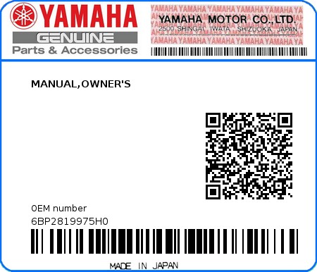 Product image: Yamaha - 6BP2819975H0 - MANUAL,OWNER'S  0