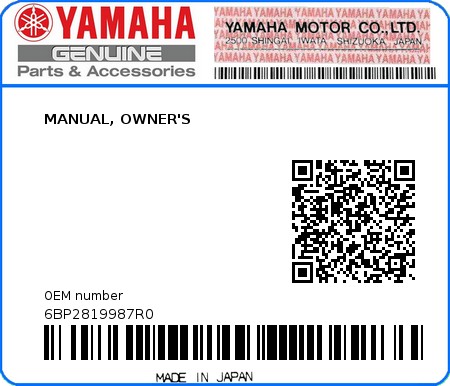 Product image: Yamaha - 6BP2819987R0 - MANUAL, OWNER'S 