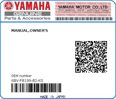 Product image: Yamaha - 6BV-F8199-82-K0 - MANUAL,OWNER'S  0