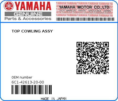 Product image: Yamaha - 6C1-42613-20-00 - TOP COWLING ASSY 