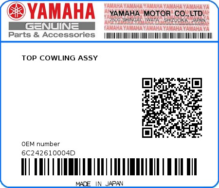 Product image: Yamaha - 6C242610004D - TOP COWLING ASSY 