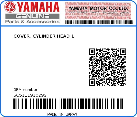 Product image: Yamaha - 6C511191029S - COVER, CYLINDER HEAD 1 