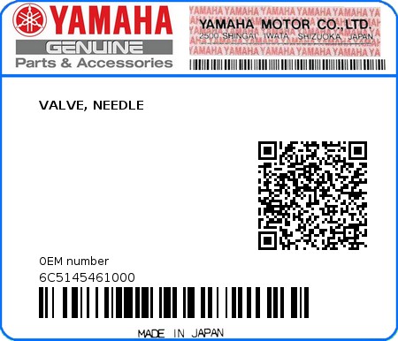 Product image: Yamaha - 6C5145461000 - VALVE, NEEDLE  0