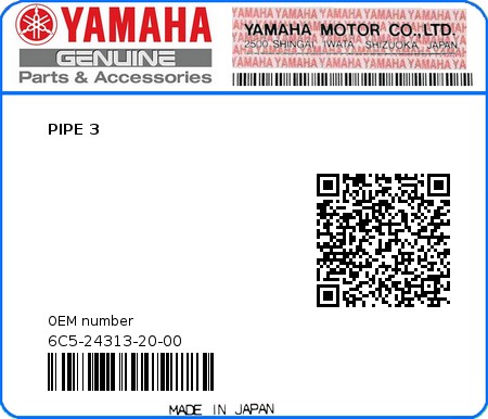 Product image: Yamaha - 6C5-24313-20-00 - PIPE 3  0