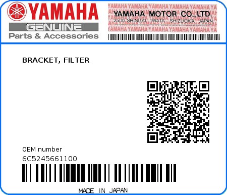 Product image: Yamaha - 6C5245661100 - BRACKET, FILTER 