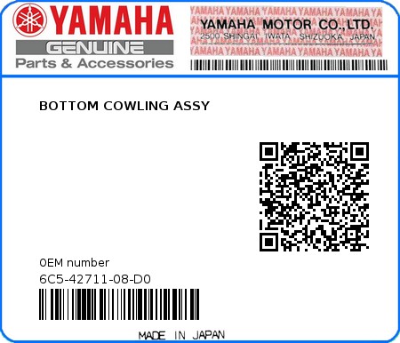 Product image: Yamaha - 6C5-42711-08-D0 - BOTTOM COWLING ASSY 