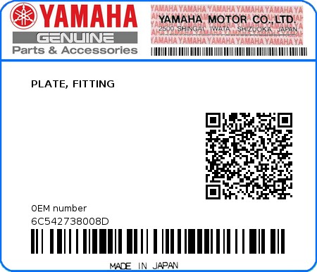 Product image: Yamaha - 6C542738008D - PLATE, FITTING 