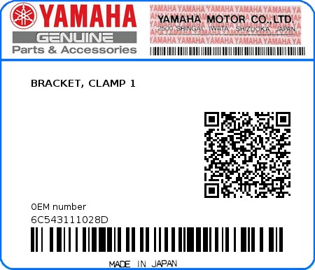 Product image: Yamaha - 6C543111028D - BRACKET, CLAMP 1 