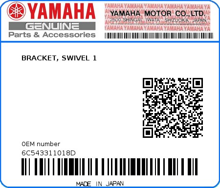 Product image: Yamaha - 6C543311018D - BRACKET, SWIVEL 1  0