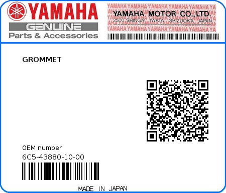 Product image: Yamaha - 6C5-43880-10-00 - GROMMET 