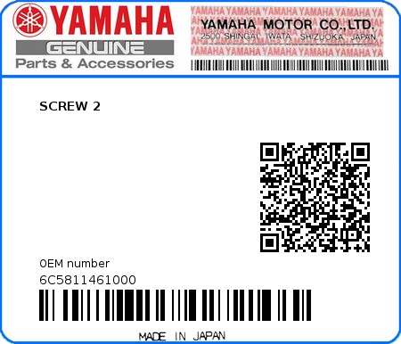 Product image: Yamaha - 6C5811461000 - SCREW 2  0