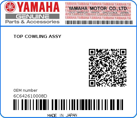 Product image: Yamaha - 6C642610008D - TOP COWLING ASSY 