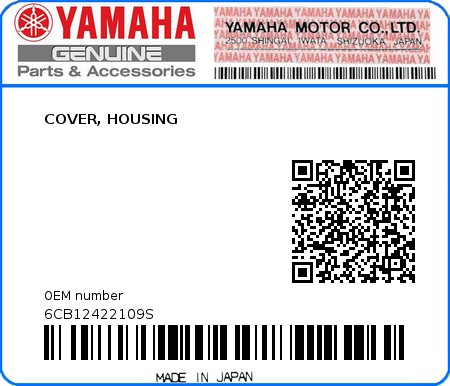 Product image: Yamaha - 6CB12422109S - COVER, HOUSING 