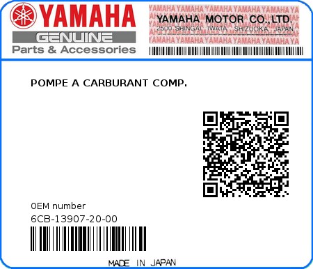 Product image: Yamaha - 6CB-13907-20-00 - POMPE A CARBURANT COMP. 